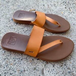 Reef Cushion Sol Flip Flop Thong Sandals Natural Tan Faux Leather Women’s Sz 10